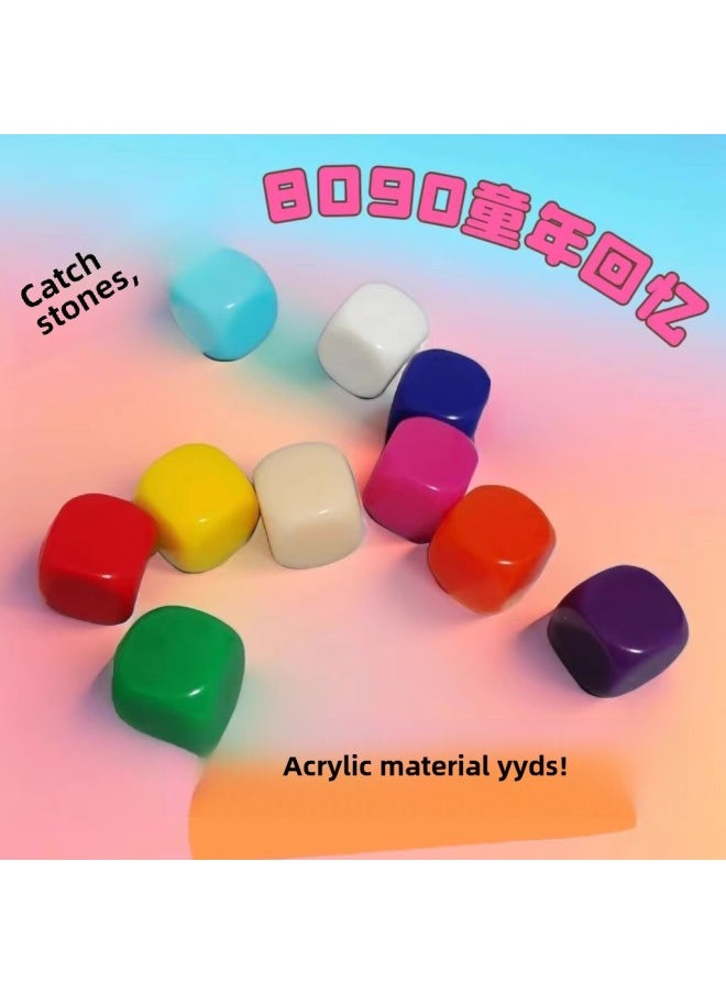 Pebble-catching Toy Post-80s Nostalgia Childhood Games Childhood Memories Grab Children Grab Nucleus Grab Sheep Crutches Tradition-Specifications:Mixed Color Dice 10 Pieces + Storage Box  - Image 2