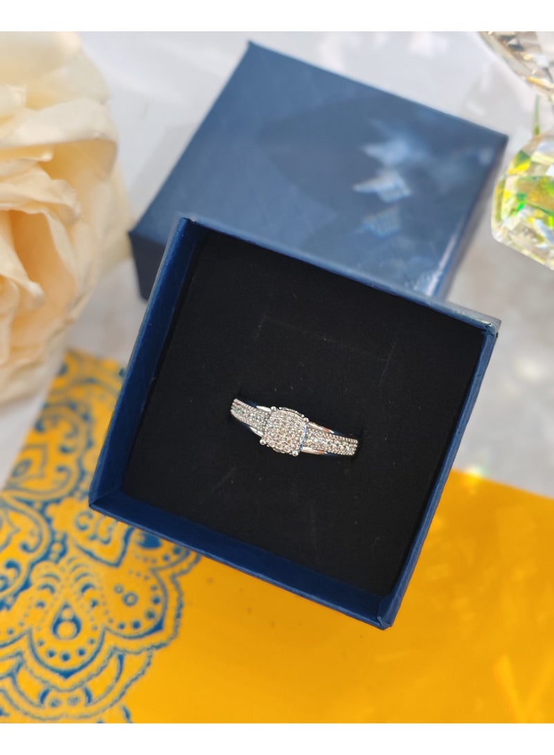 Light luxury full diamond ring, silver zircon ring, gift box, engagement ring - Image 2