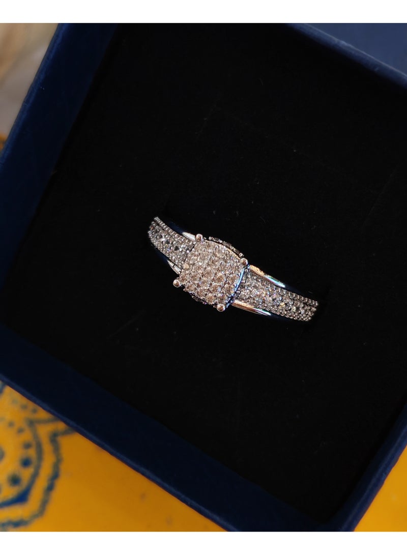 Light luxury full diamond ring, silver zircon ring, gift box, engagement ring - Image 3