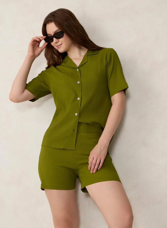 Outzidr  Green Woven Shirt and Shorts Co-ords for Women | Best Price UAE