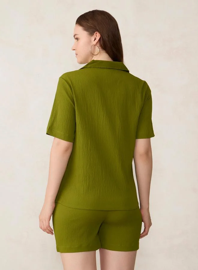 Outzidr  Green Woven Shirt and Shorts Co-ords for Women | Best Price UAE