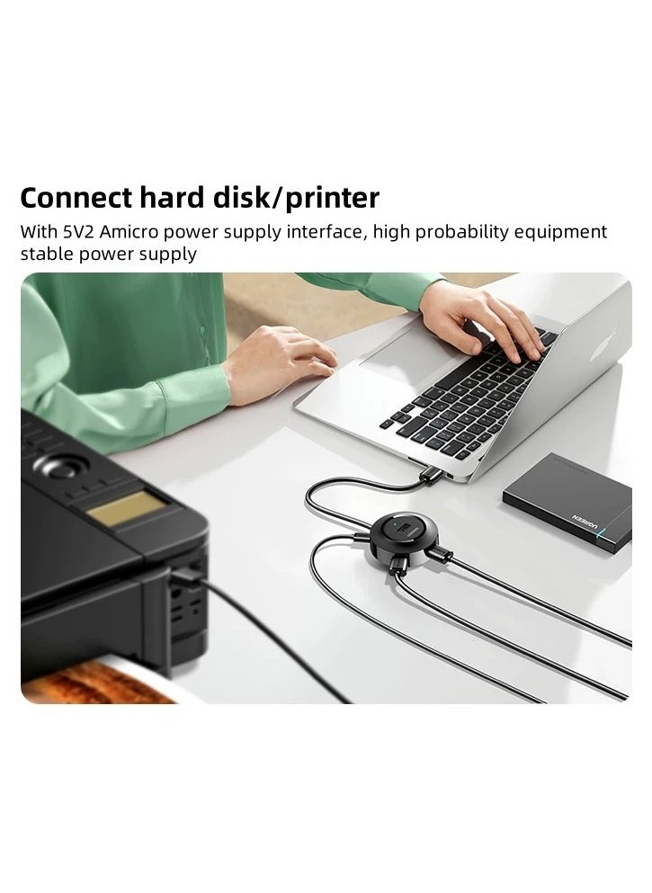 M-PARD - M-PARD USB Hub Small Round 4 Port USB Expansion Hub USB 2.0 Type A Multiport Adapter Data Transfer Charging for Laptop Computer Mouse Keyboard - Image 1