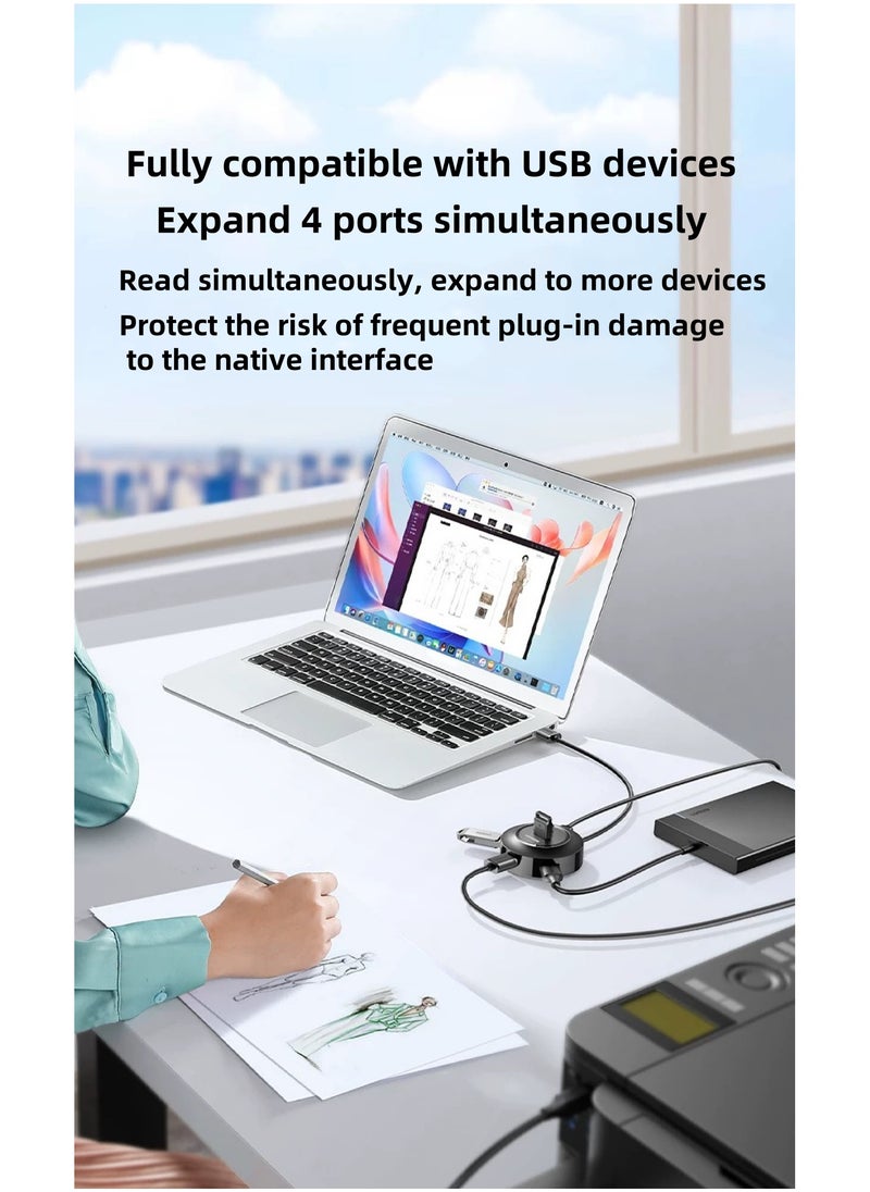 M-PARD - M-PARD USB Hub Small Round 4 Port USB Expansion Hub USB 2.0 Type A Multiport Adapter Data Transfer Charging for Laptop Computer Mouse Keyboard - Image 1