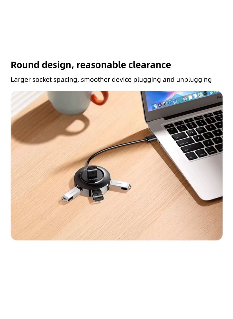 M-PARD - M-PARD USB Hub Small Round 4 Port USB Expansion Hub USB 2.0 Type A Multiport Adapter Data Transfer Charging for Laptop Computer Mouse Keyboard - Image 1