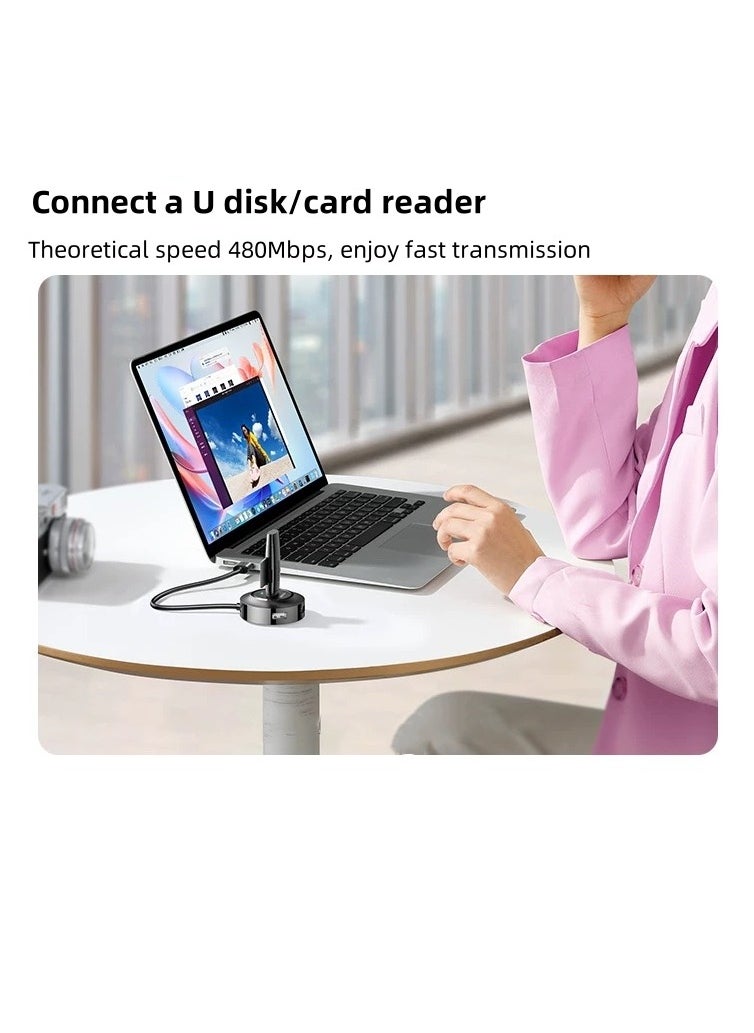 M-PARD - M-PARD USB Hub Small Round 4 Port USB Expansion Hub USB 2.0 Type A Multiport Adapter Data Transfer Charging for Laptop Computer Mouse Keyboard - Image 1