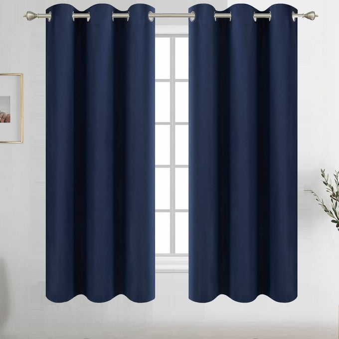 NAVY BLUE GROMMET BLACKOUT CURTAINS FOR BEDROOM THERMAL INSULATED ROOM DARKENING CURTAINS DRAPES 38 X 54 INCH 2 PANELS