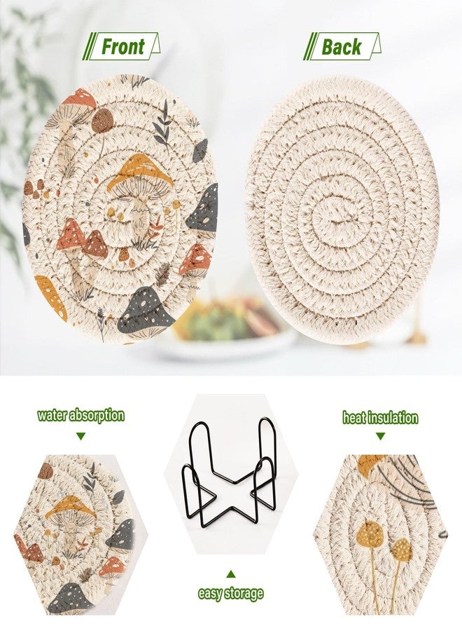 Coikll Mushroom（9） Cotton Cup Coasters with Holder Absorbent Drink Coasters Set for CoffeeTabletop Protection Housewarming Gift Home Decor 6 Pcs - Image 4