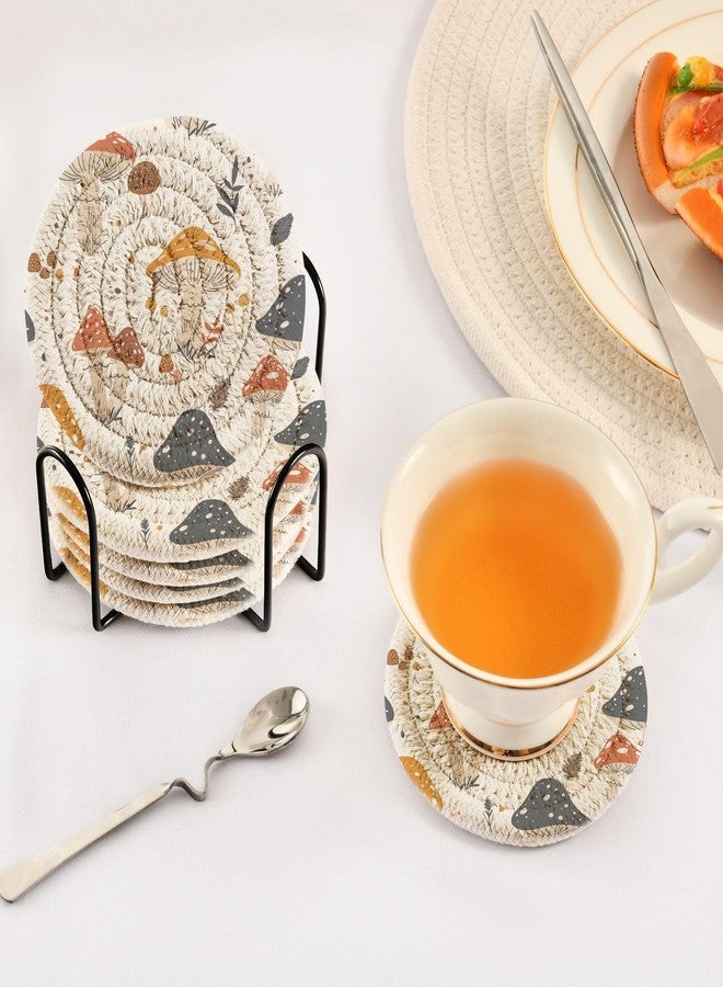 Coikll Mushroom（9） Cotton Cup Coasters with Holder Absorbent Drink Coasters Set for CoffeeTabletop Protection Housewarming Gift Home Decor 6 Pcs - Image 5