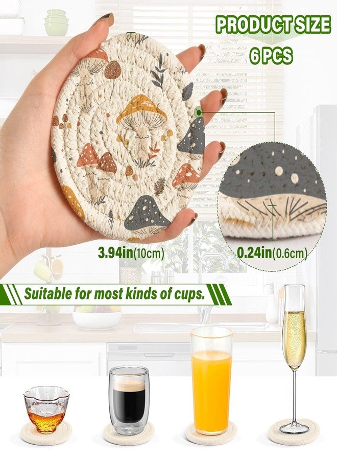 Coikll Mushroom（9） Cotton Cup Coasters with Holder Absorbent Drink Coasters Set for CoffeeTabletop Protection Housewarming Gift Home Decor 6 Pcs - Image 3