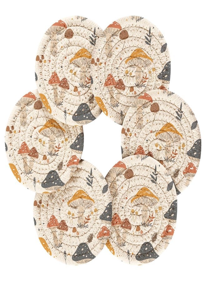 Coikll Mushroom（9） Cotton Cup Coasters with Holder Absorbent Drink Coasters Set for CoffeeTabletop Protection Housewarming Gift Home Decor 6 Pcs - Image 2