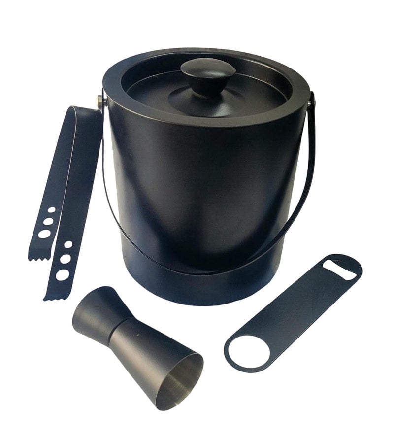 Proniks Stainless Steel Ice Bucket 15L with lid with Ice TongPeg MeasureOpener and Ashtray for TravelingPartiesMini Home Bar and Restaurent in Black Color - Image 2