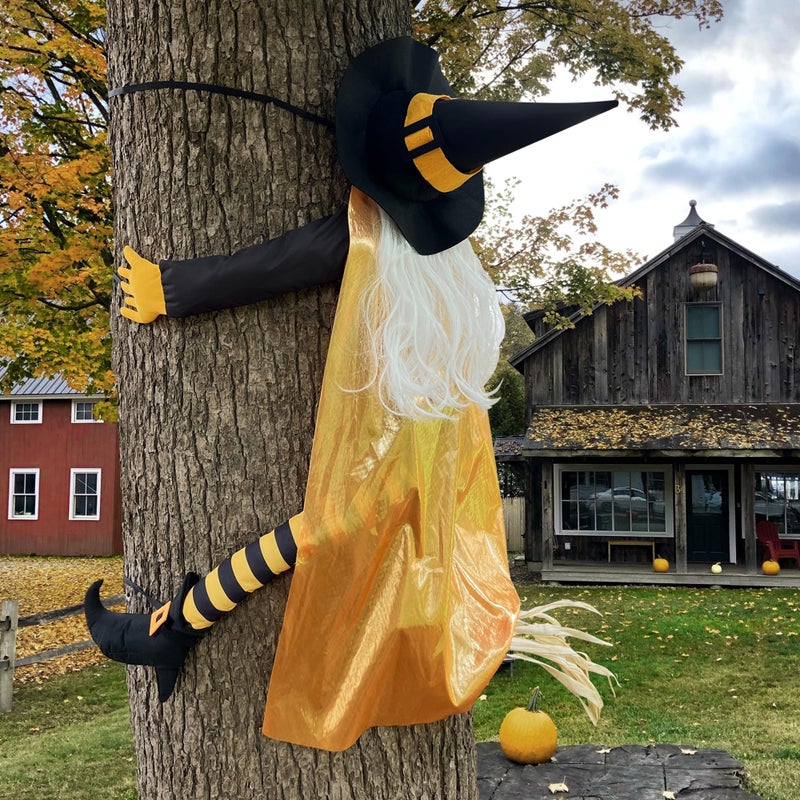 Giiffu 53 Witch Crashing into Tree Halloween Decor Outdoor  Flying Witch Hitting Tree Fall Yard Decoration for Front Porch Door Pillar Fence  Halloween Party Props Orange  Black