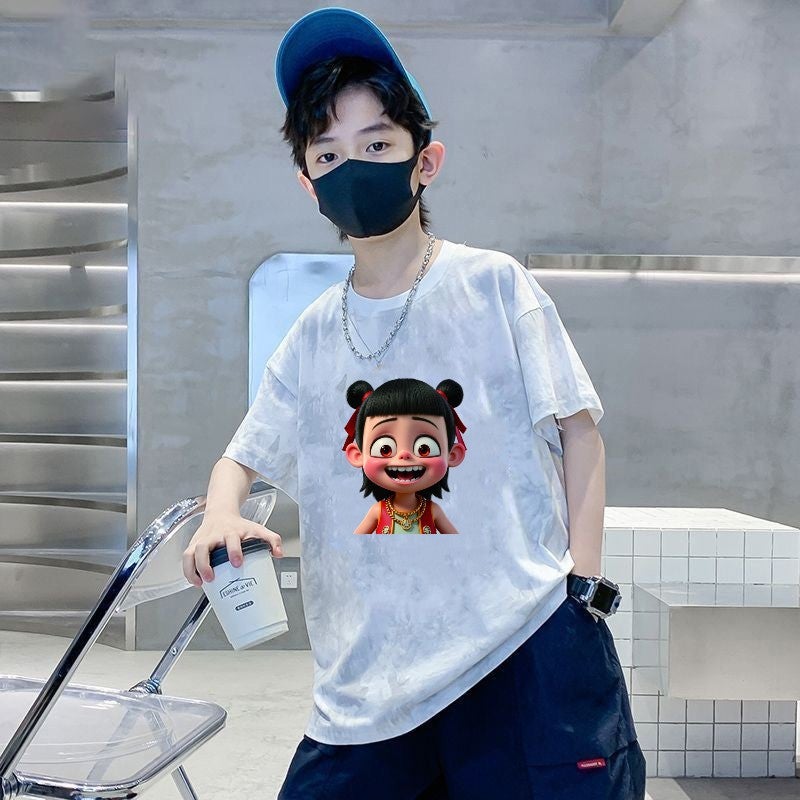 Boys' Short-sleeved Children's 2025 T-shirt Cotton New Half-sleeved Loose Tie-dyed Top for Middle and Big Children for Summer - Image 1