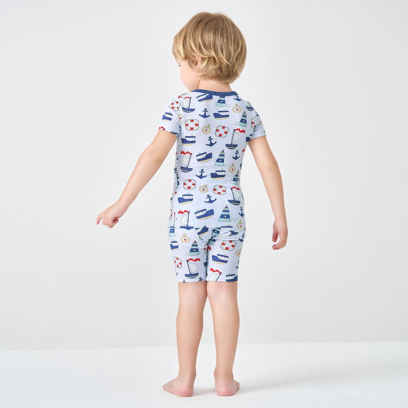 pureborn Toddler Viscose From Bamboo Pajamas Set Pjs - Little Boy Short Sleeve Snug Fit Soft Sleepwear 2pcs Sailing Boat 3T - Image 4