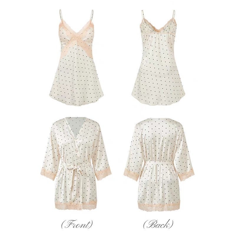 Polka Dot Sleeveless Sleep Dress with Robe - Image 5