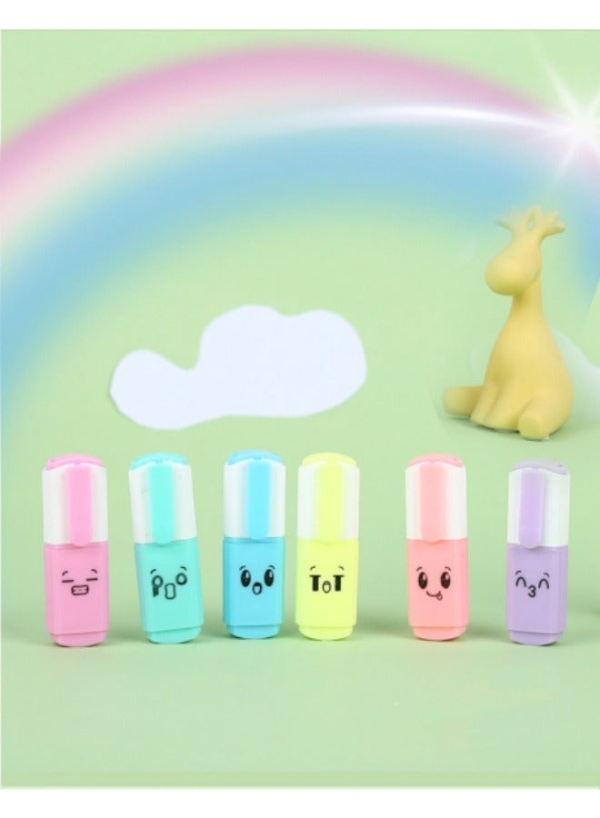 6Pcs Cute Student Highlighters Pen 6 Colors Cartoon Fluorescent Pen Stationery Set - Image 2