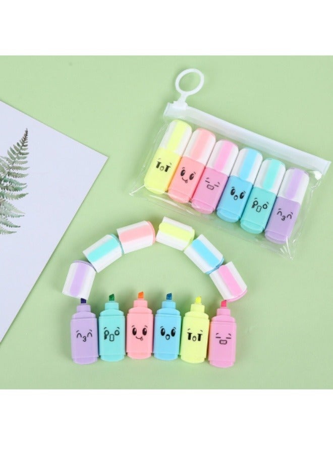 6Pcs Cute Student Highlighters Pen 6 Colors Cartoon Fluorescent Pen Stationery Set - Image 3