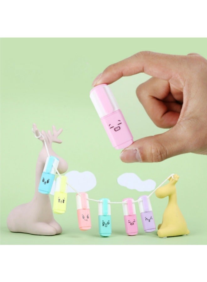 6Pcs Cute Student Highlighters Pen 6 Colors Cartoon Fluorescent Pen Stationery Set - Image 4