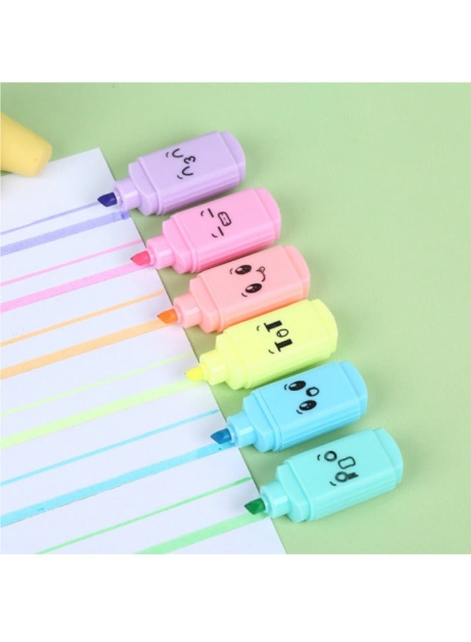 6Pcs Cute Student Highlighters Pen 6 Colors Cartoon Fluorescent Pen Stationery Set - Image 1