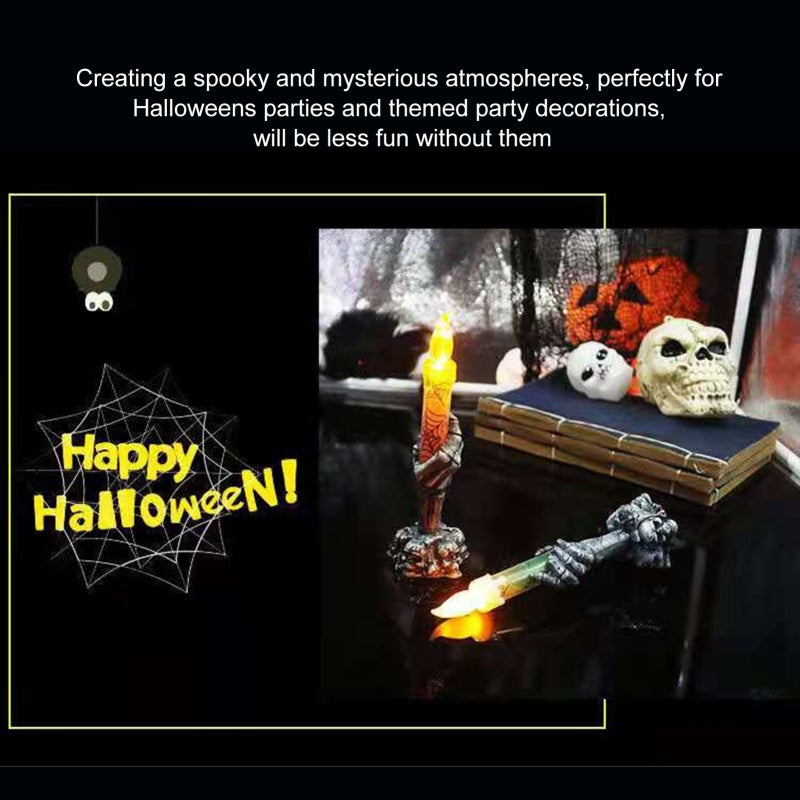 Flickering Flameless Candlelight: Orange Skull Ghost Design - Warm White Spooky Ambient Lamp for Halloween Party Decor, Table Centerpiece, Spooky Night Use - Image 4