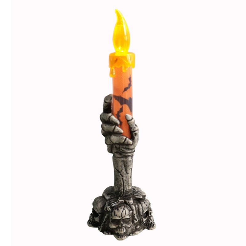 Flickering Flameless Candlelight: Orange Skull Ghost Design - Warm White Spooky Ambient Lamp for Halloween Party Decor, Table Centerpiece, Spooky Night Use - Image 1