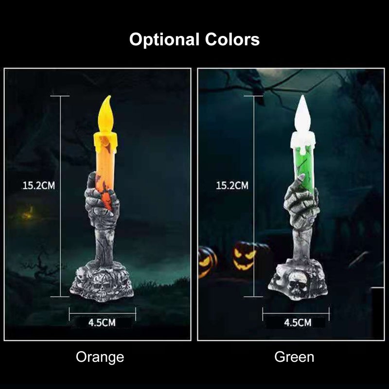 Flickering Flameless Candlelight: Orange Skull Ghost Design - Warm White Spooky Ambient Lamp for Halloween Party Decor, Table Centerpiece, Spooky Night Use - Image 3