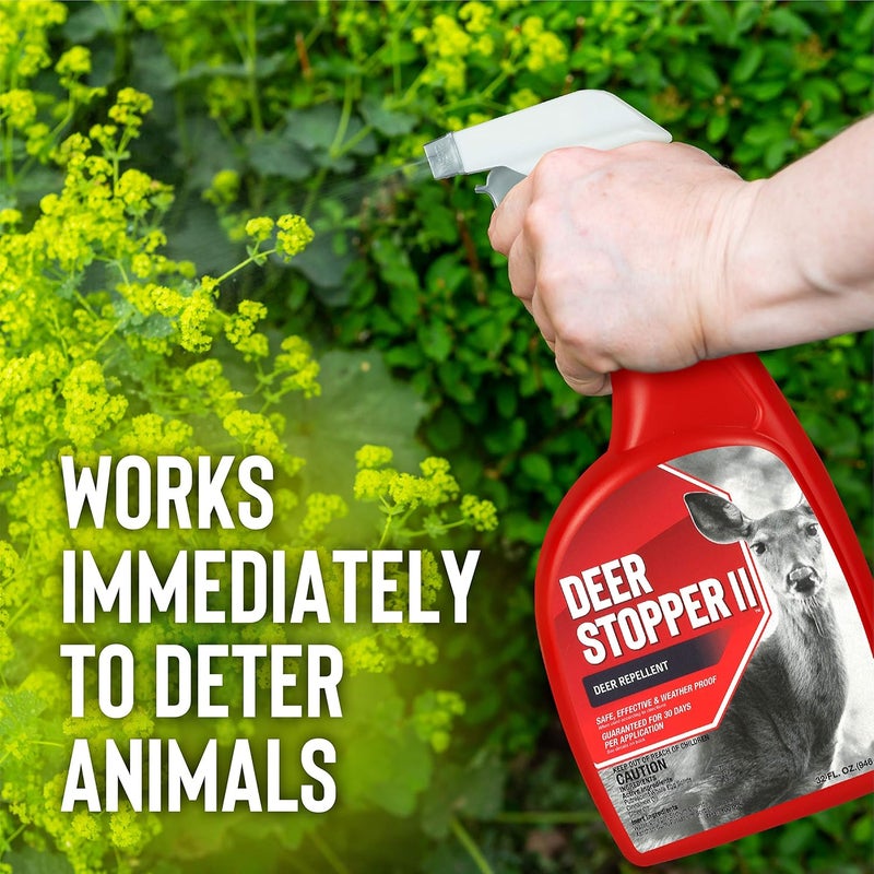 Deer Stopper II، مادة طاردة سائلة للحيوانات، طبيعية 100٪، فعالة طوال العام، آمنة للبشر والحيوانات الأليفة، خالية من المواد الكيميائية الضارة، جاهزة للاستخدام، تردد الغزلان والإلك - زجاجة سعة 32 أونصة. - Image 4