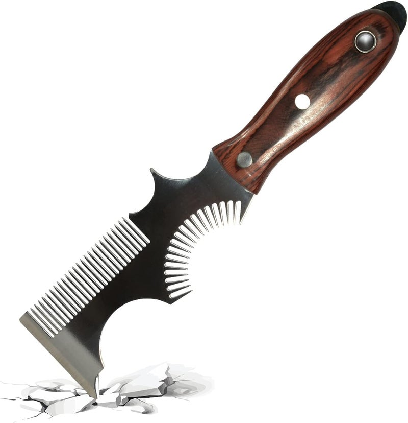 PinStone Paint Brush and Roller Cleaner Tool - Paint Brush Comb, Paint Roller Cleaner, Solvent-Resistant Stainless Steel Blade, Premium Beech Wooden Handle, Putty Knife Scraper, 8-In-1 Painters Tool - Image 1