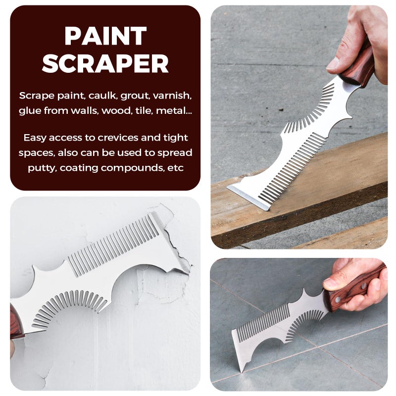 PinStone Paint Brush and Roller Cleaner Tool - Paint Brush Comb, Paint Roller Cleaner, Solvent-Resistant Stainless Steel Blade, Premium Beech Wooden Handle, Putty Knife Scraper, 8-In-1 Painters Tool - Image 5