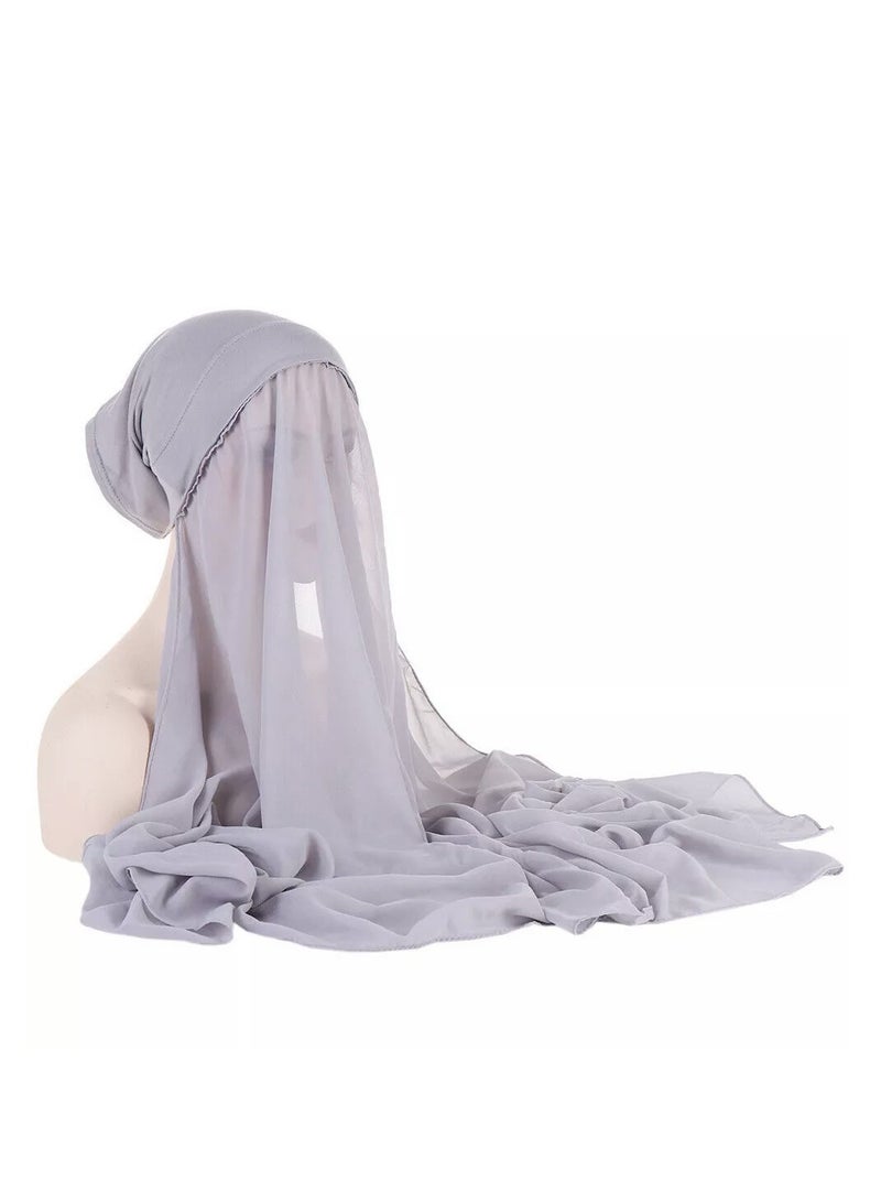 Perfectory Chiffon Instant Hijab for Women Muslim Under Scarf Tube Cap, Headscarf Turban Wrap- Light Grey
