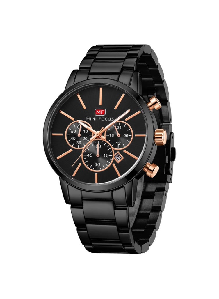 MINI FOCUS Casual Watch for Men, Chronograph, Water Resistant, Calendar, Quartz, Men's Stainless Steel Band, Black and gold-MF0294G.04 - Image 2