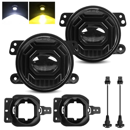Auto Buero 4 Inch 60W LED Fog Lights for 2007-2024 Jeep Wrangler JL JK JLU Gladiator JKU JL JT Gladiator White Amber Round Fog Lights Assembly with 2 Pair Mounting Brackets, 2 Conversion Cables, DOT Approved - Image 1