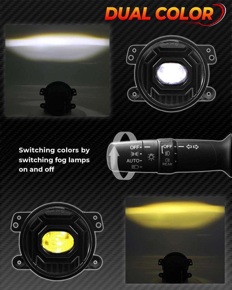 Auto Buero 4 Inch 60W LED Fog Lights for 2007-2024 Jeep Wrangler JL JK JLU Gladiator JKU JL JT Gladiator White Amber Round Fog Lights Assembly with 2 Pair Mounting Brackets, 2 Conversion Cables, DOT Approved - Image 4