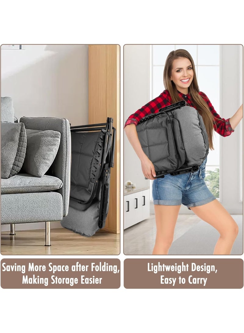 كرسي استرخاء قابل للطي مع مسند ذراع ووسادة، مسند ظهر قابل للتعديل 90° - 135°، كرسي سرير محمول وموفر للمساحة للنوم أو القراءة أو الألعاب باللون الرمادي - Image 4