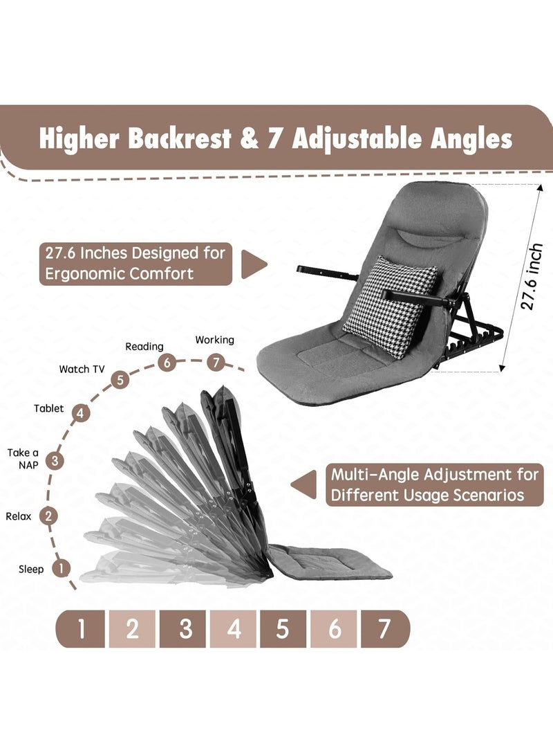 كرسي استرخاء قابل للطي مع مسند ذراع ووسادة، مسند ظهر قابل للتعديل 90° - 135°، كرسي سرير محمول وموفر للمساحة للنوم أو القراءة أو الألعاب باللون الرمادي - Image 2