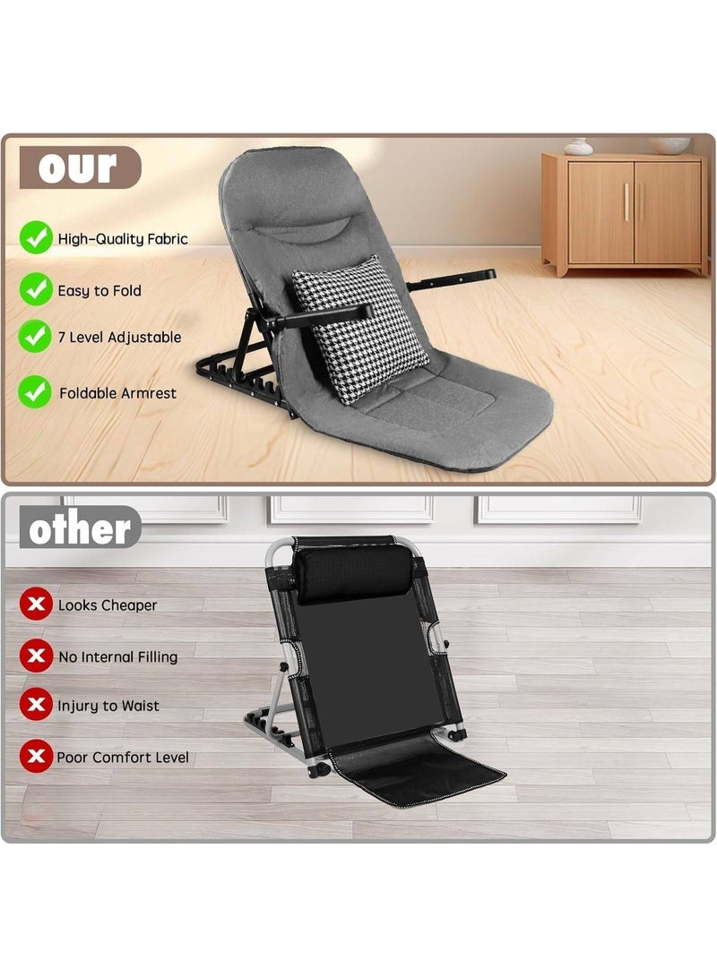 كرسي استرخاء قابل للطي مع مسند ذراع ووسادة، مسند ظهر قابل للتعديل 90° - 135°، كرسي سرير محمول وموفر للمساحة للنوم أو القراءة أو الألعاب باللون الرمادي - Image 5
