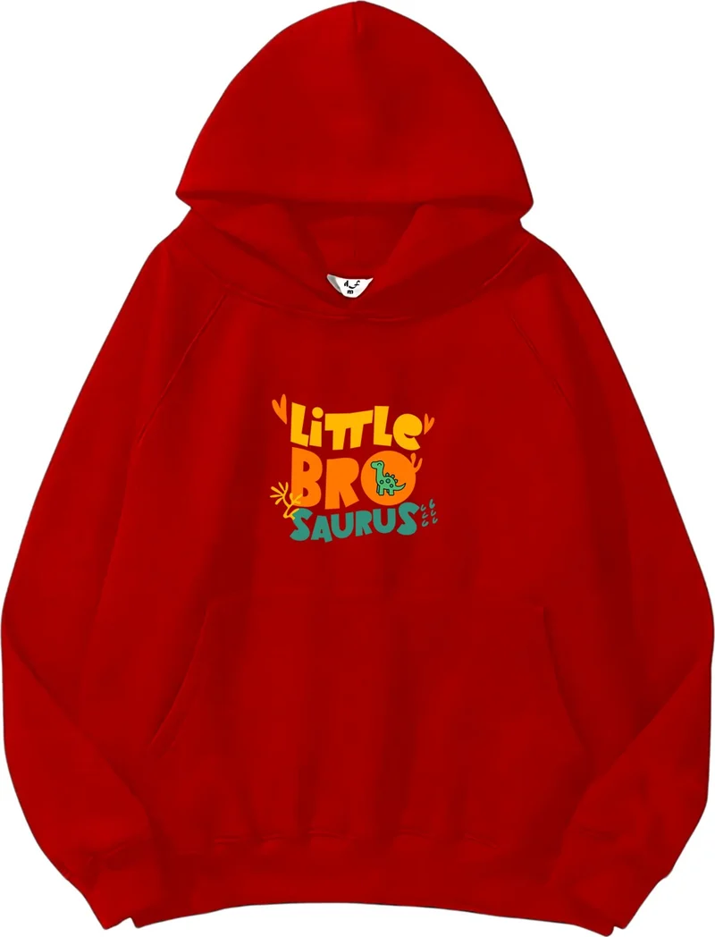 DogFish Women, Men's Sweatshirt Oversize Little Bro Saurus Printed Thick Red Lover Sweatshirt
