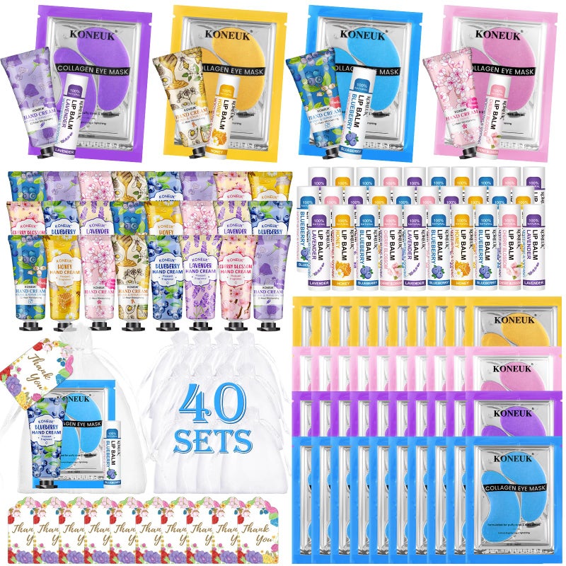 KONEUK 120 Pcs Spa Party Favors Set of Under Eye Patches, Hand Creams and Lip Balms, Perfect Bulk Gifts Kit for Women & Teen girls at Stocking Stuffers, Baby Showers, Sleepover Party, Christmas Gifts - Image 1