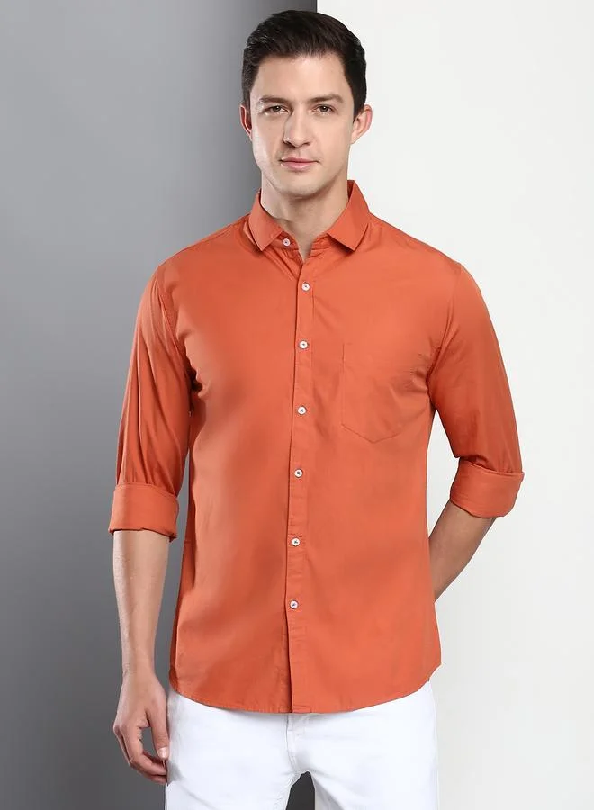دينيس لينغو قميص رجالي قطن بقصة ضيقة بلون برتقالي داكن