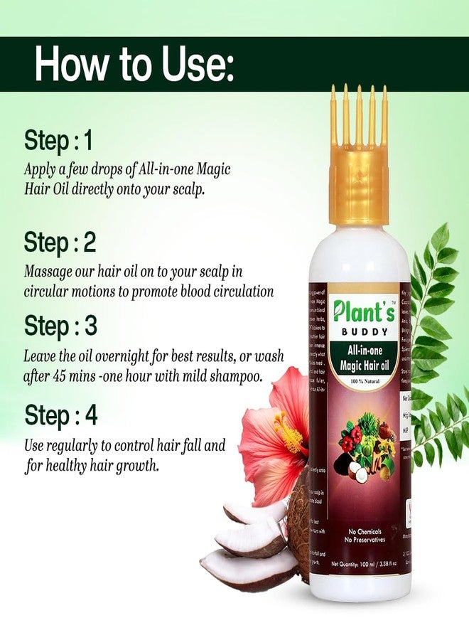 PLANT'S BUDDY - All in One Magic Hair Oil - Cold-Pressed Coconut oil with 25+ Herbal Ingredients and Natural DHT Blockers - For Hair Fall Control and Hair Growth - Men and Women - 100 ml - Image 5