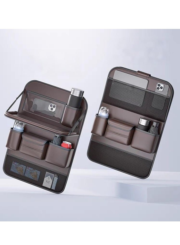 تمر (فاكهة) منظم المقعد الخلفي للسيارة مع حامل تابلت - 6 جيوب تخزين + طاولة قابلة للطي + واقيات مقاعد + حصائر للأقدام - ملحق سفر لتخزين ألعاب الأطفال والطعام للسائقين والوالدين - Image 1