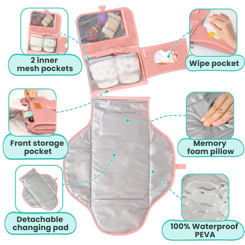 PILLANI Portable Changing Pad for Baby â€“ Soft, Comfortable Portable Diaper Changing Pad with Wipes Pockets, Waterproof and Easy to Clean â€“ Baby Shower Gifts Newborn Essentials Must Haves Baby Registry Search - Image 4