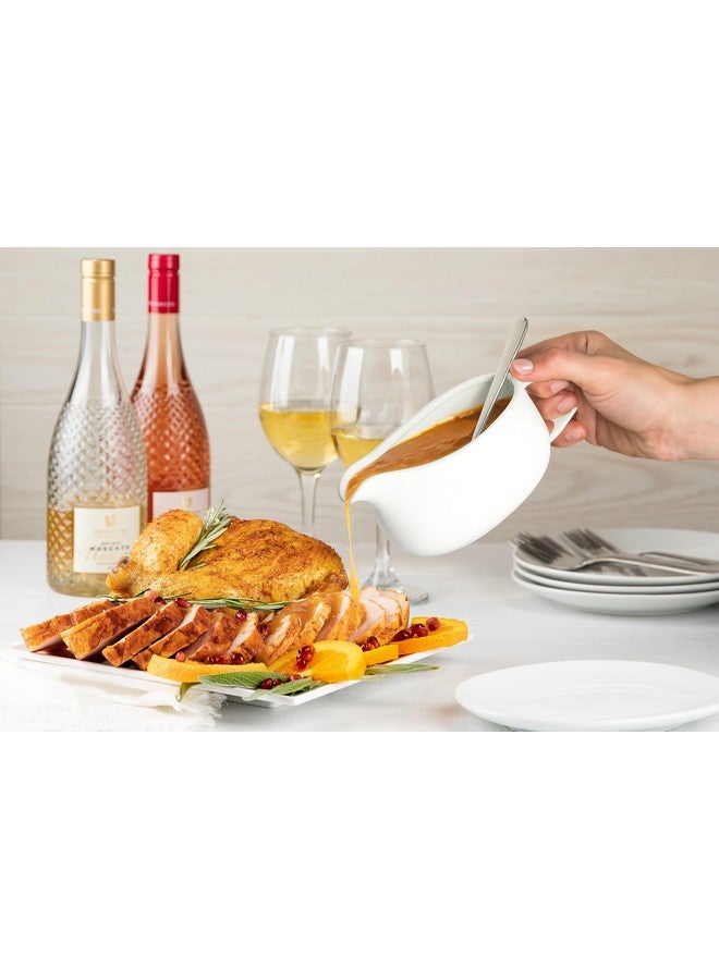 Kook Kook Gravy Boat & Saucer, Ceramic Serving Dish, Dispenser with Tray for Sauces, Dressings and Creamer, Large Handle, Microwave and Dishwasher Safe, White 23.8 oz (Gravy Boat with Spoon)  - Image 2