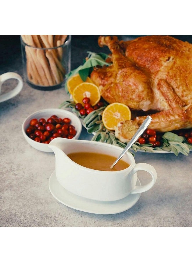 Kook Kook Gravy Boat & Saucer, Ceramic Serving Dish, Dispenser with Tray for Sauces, Dressings and Creamer, Large Handle, Microwave and Dishwasher Safe, White 23.8 oz (Gravy Boat with Spoon)  - Image 3