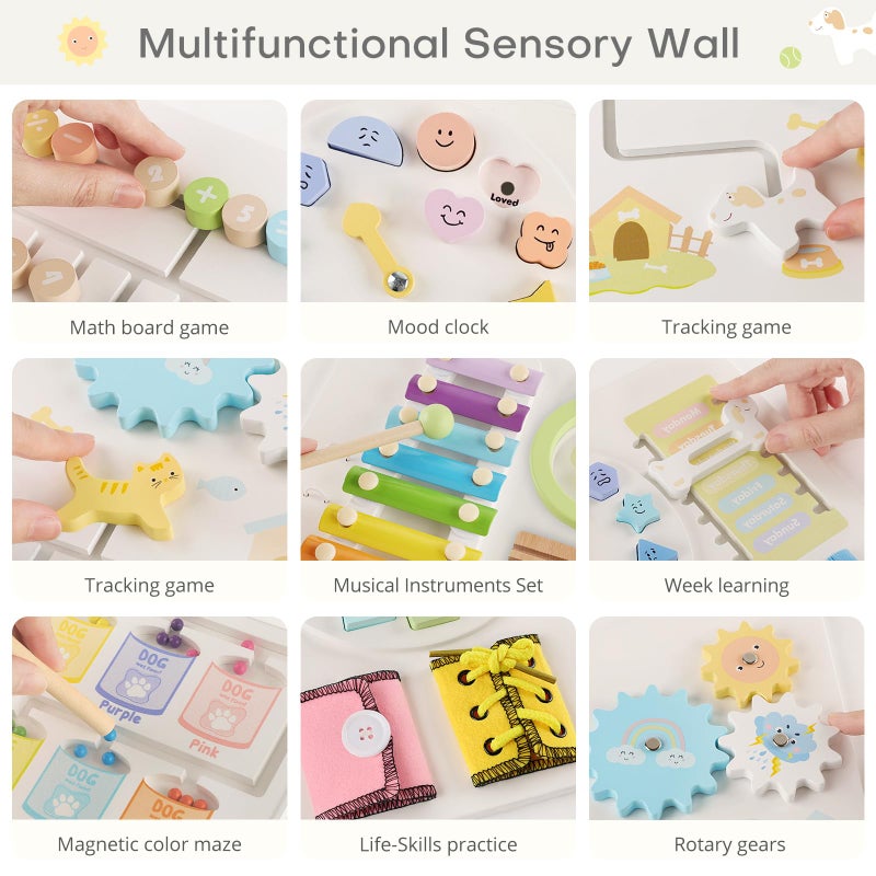 PIIKAGO Wooden Dog Wall Busy Board Panels, Sensory Wall Activity Board for Toddlers 1-3, Montessori Learning Activity Center, Educational Toys for Kids Room, Preschool & Daycare - Image 3
