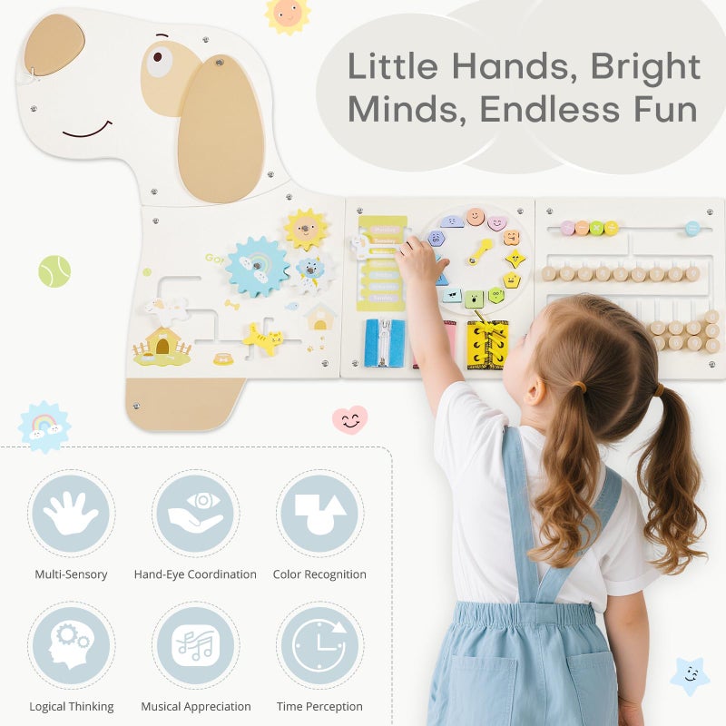 PIIKAGO Wooden Dog Wall Busy Board Panels, Sensory Wall Activity Board for Toddlers 1-3, Montessori Learning Activity Center, Educational Toys for Kids Room, Preschool & Daycare - Image 4