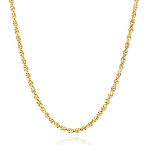 NUZON 4MM Gold Twisted Rope Chain Necklace 18K Gold Plated Link Choker Layering Jewelry for Women 16’’ - Image 1