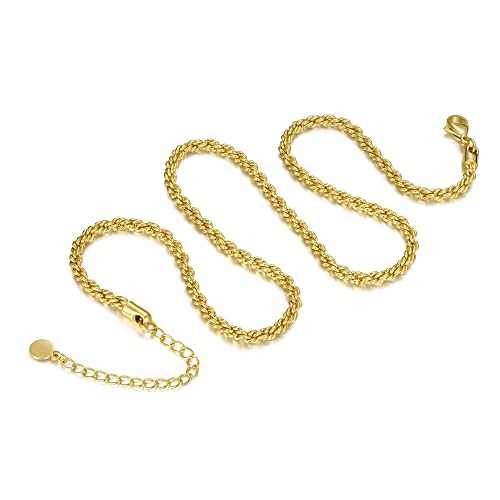 NUZON 4MM Gold Twisted Rope Chain Necklace 18K Gold Plated Link Choker Layering Jewelry for Women 16’’ - Image 5