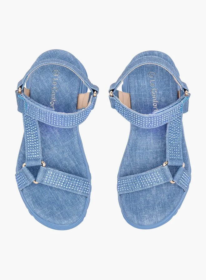Le Confort Girls Embellished Chunky Sole Strap Sandals with Hook and Loop Closure
