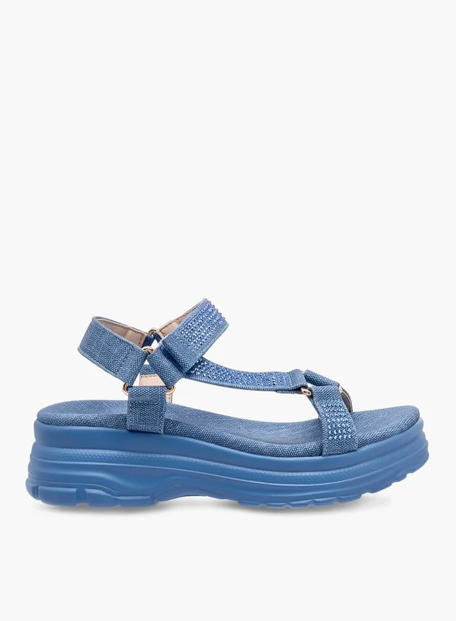 Le Confort Girls Embellished Chunky Sole Strap Sandals with Hook and Loop Closure